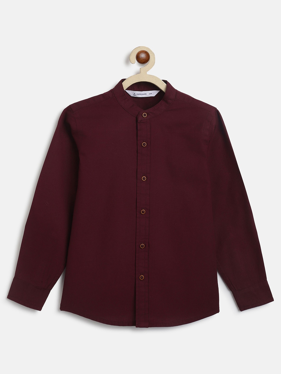 

Campana Boys Mandarin Collar Solid Cotton Shirt, Burgundy