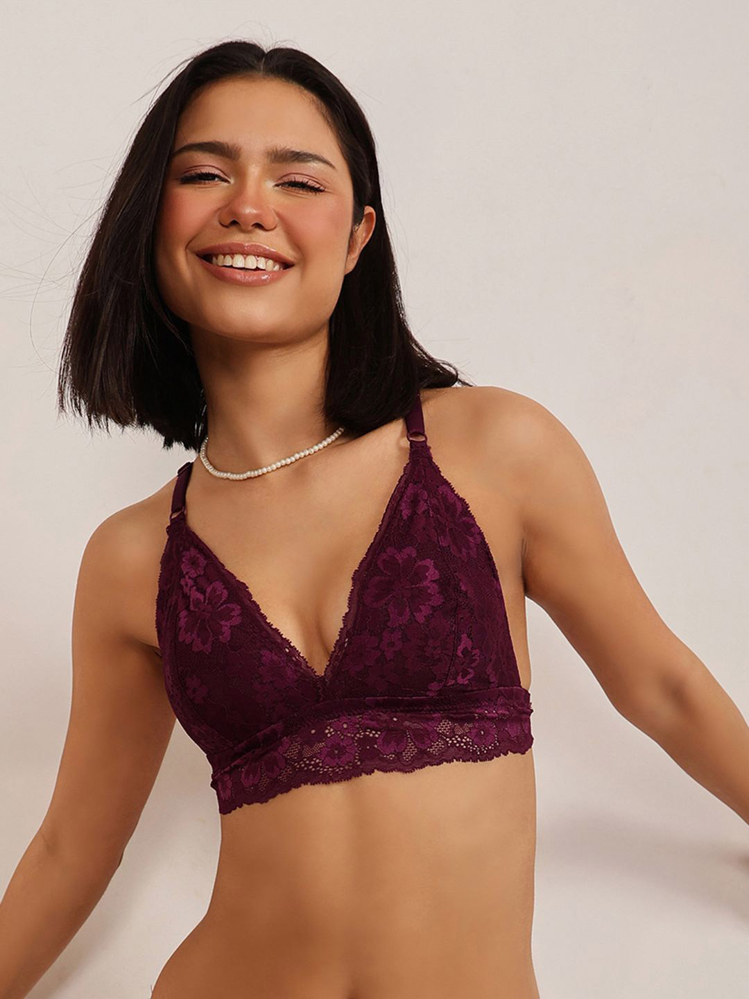 

Clovia Floral Bralette Bra Half Coverage, Purple