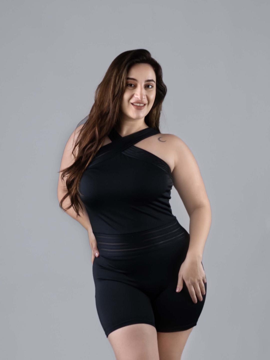

Keepfit Cross Neck Padded Legsuits, Black
