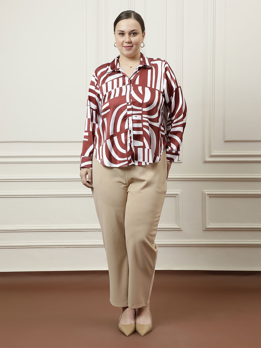 

Athena Ample Women Relaxed Opaque Printed Casual Shirt, Brown