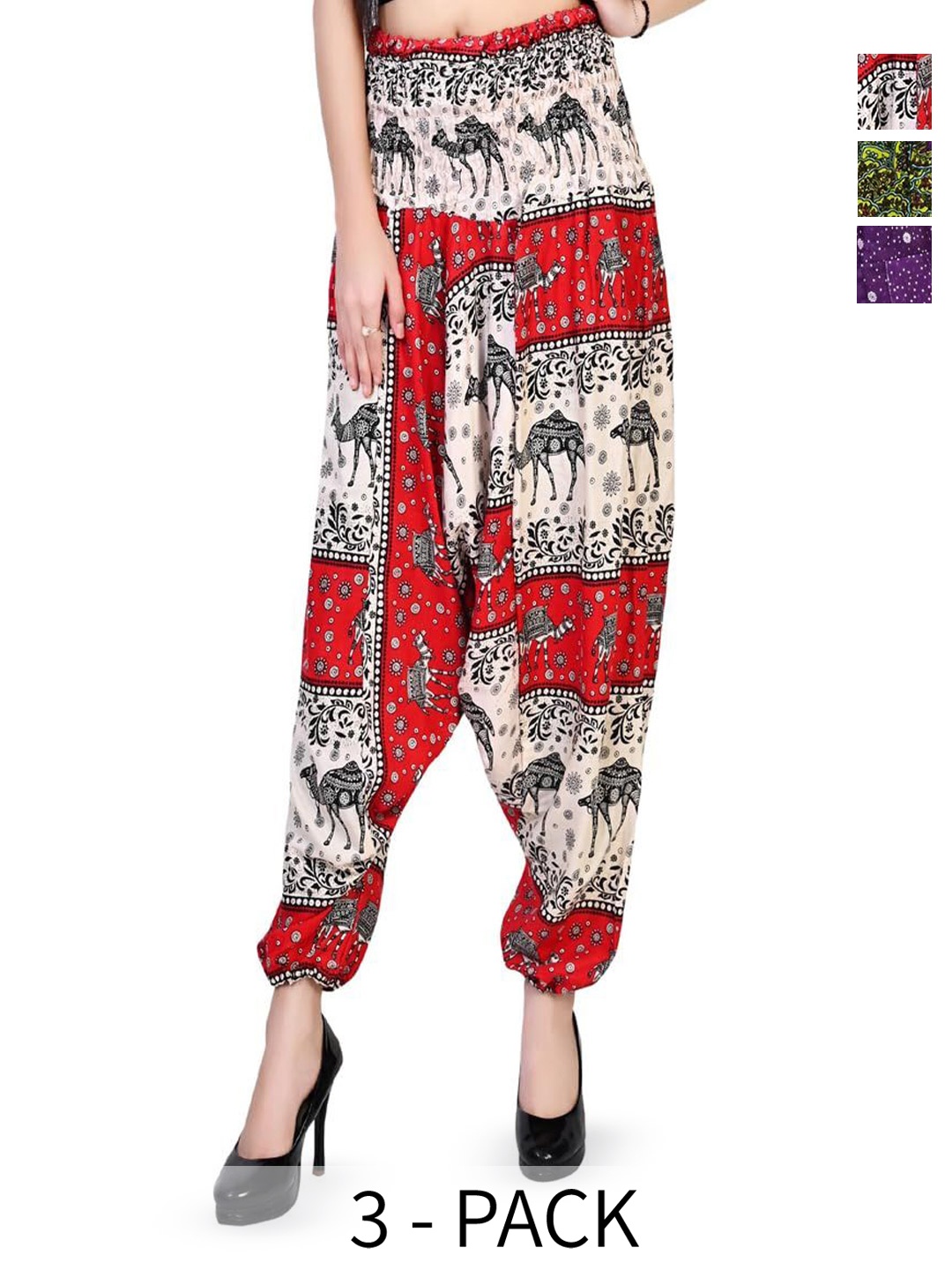 

NarNari Women Pack Of 3 Printed High-Rise Harem Pants, Purple