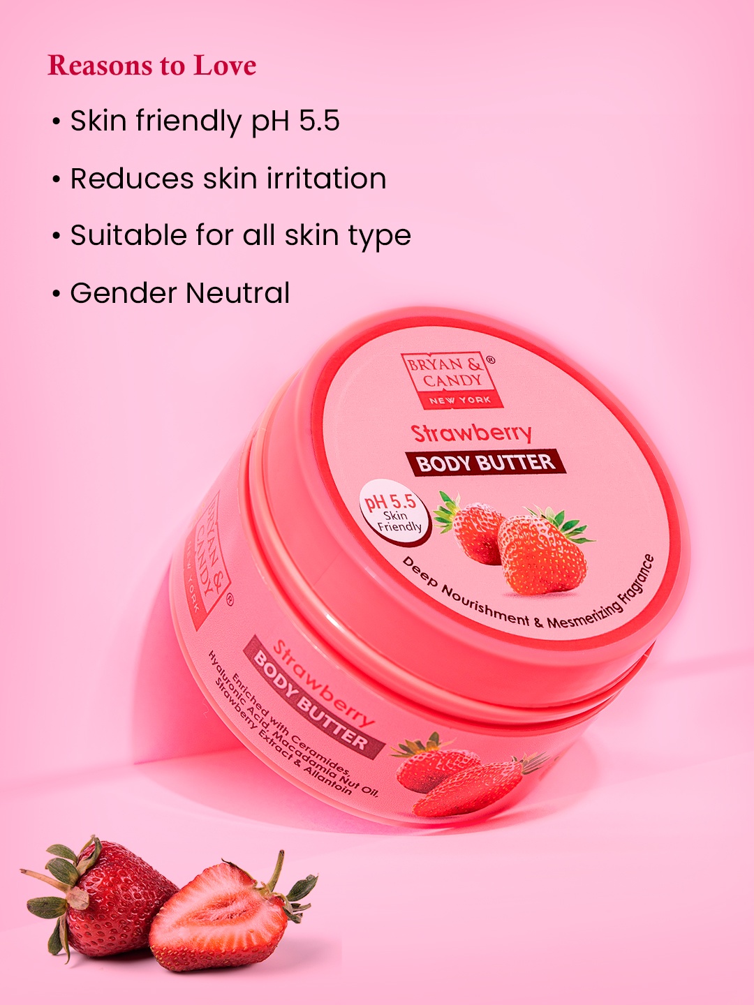 

BRYAN & CANDY NEW YORK Strawberry ( pH 5.5) Body Butter- 100 g, Pink