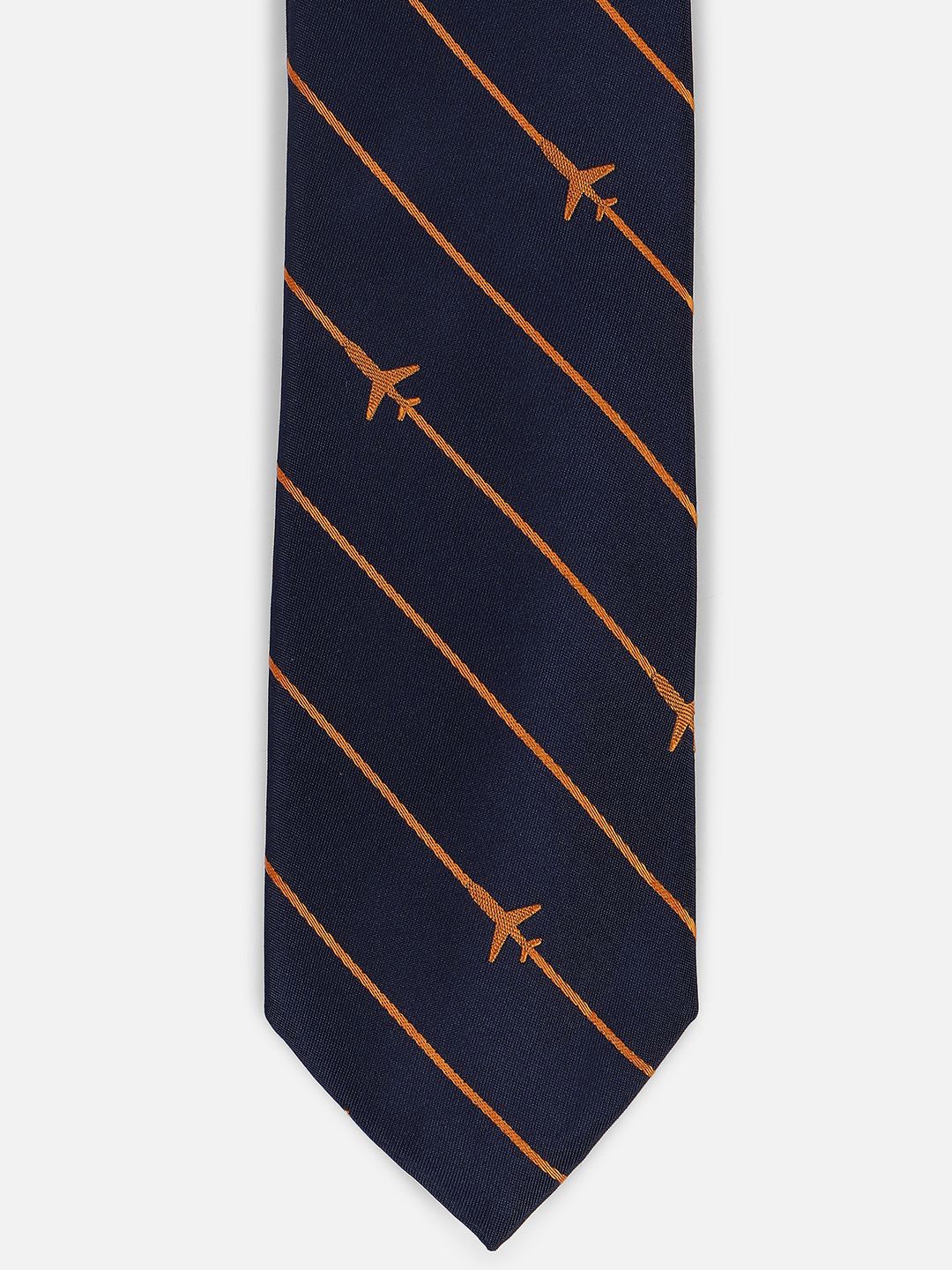 

Louis Philippe Men Striped Broad Tie, Navy blue