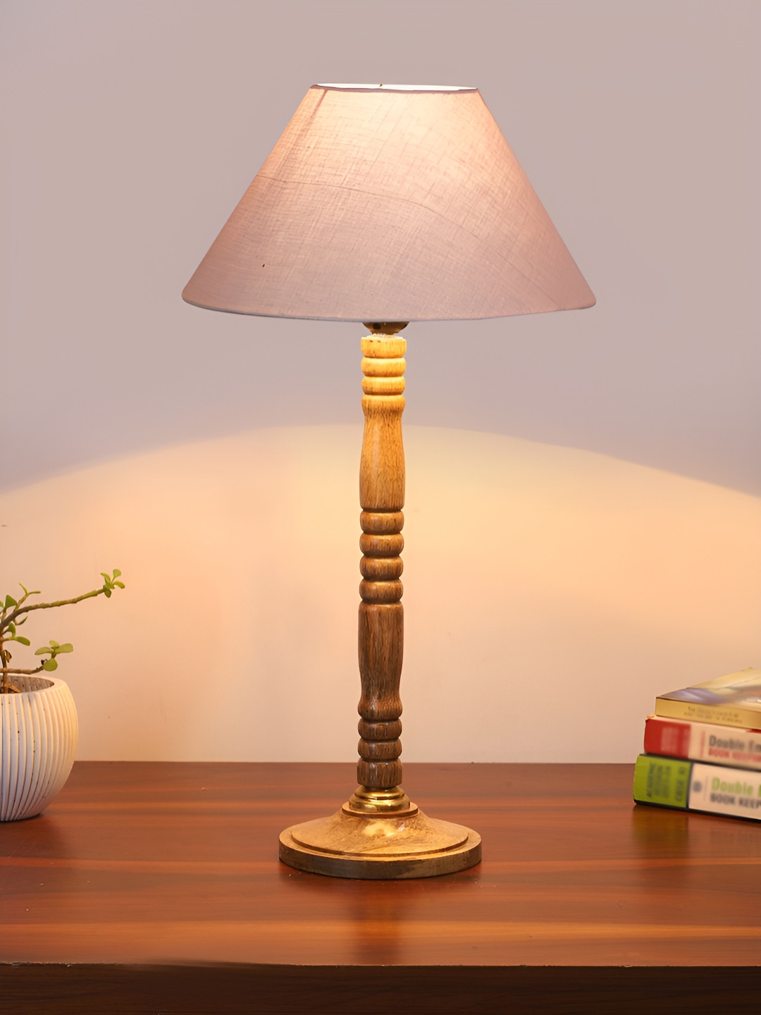 

Devansh Grey Frustum Shaped Wooden Table Lamp