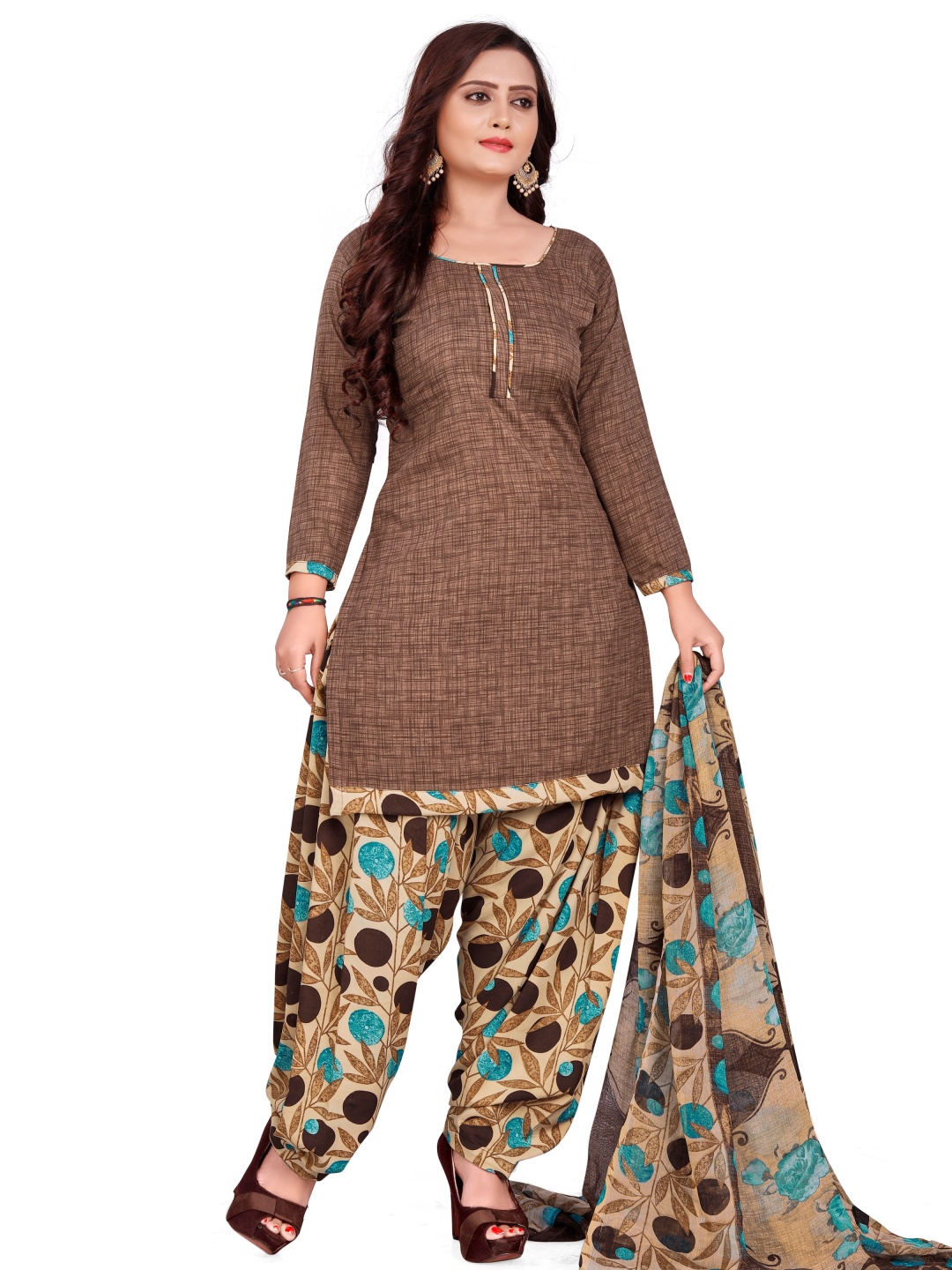 

HERE&NOW Embellished Unstitched Dress Material, Brown