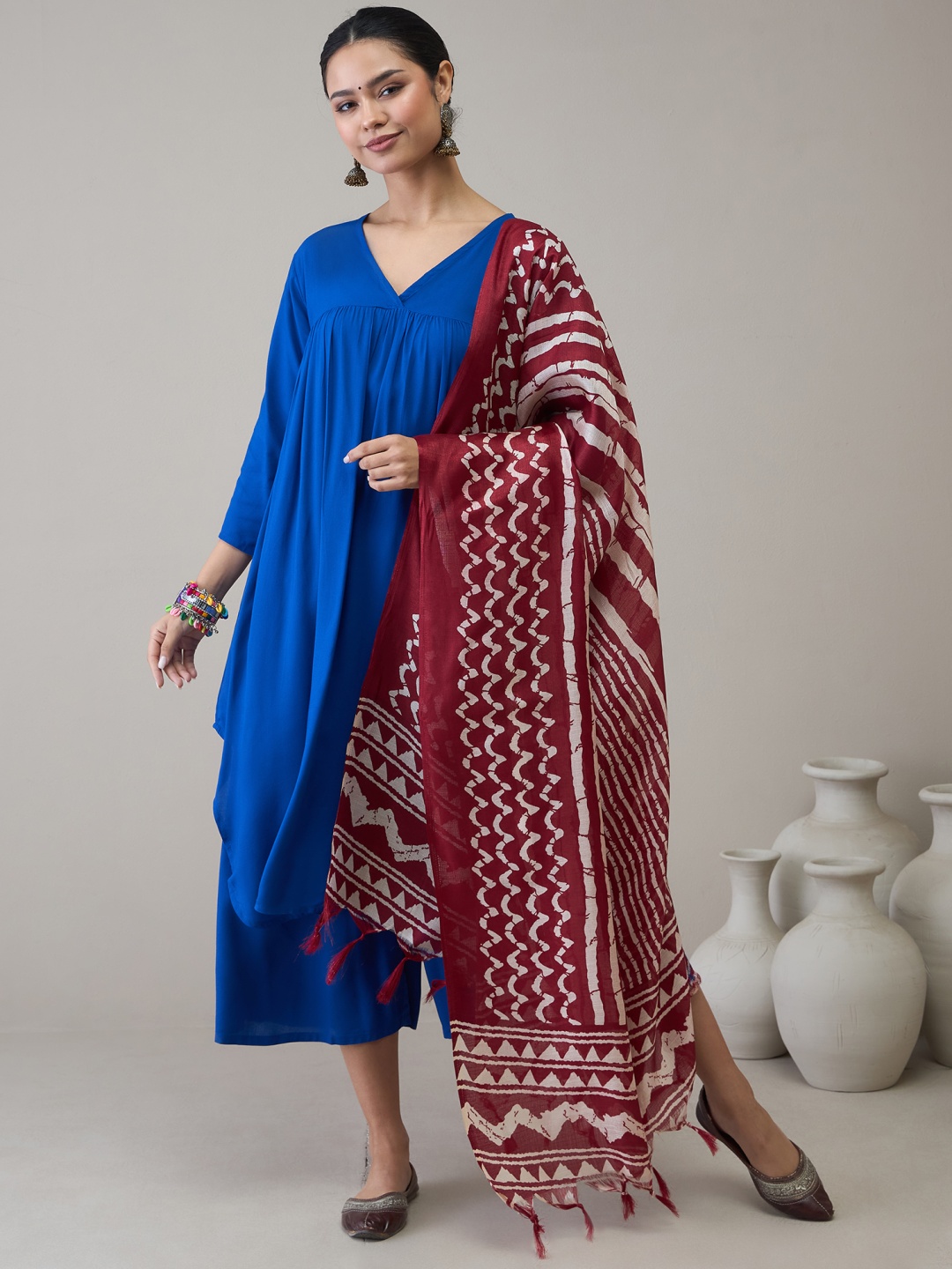 

InWeave Women Regular Kurta with Palazzos & With Dupatta, Blue