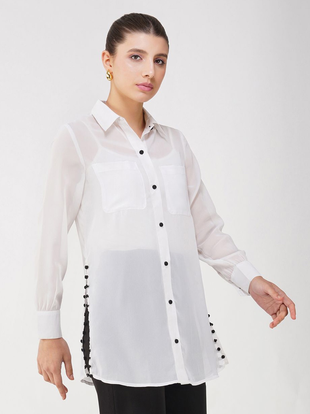 

HERE&NOW Women Relaxed Opaque Casual Shirt, White