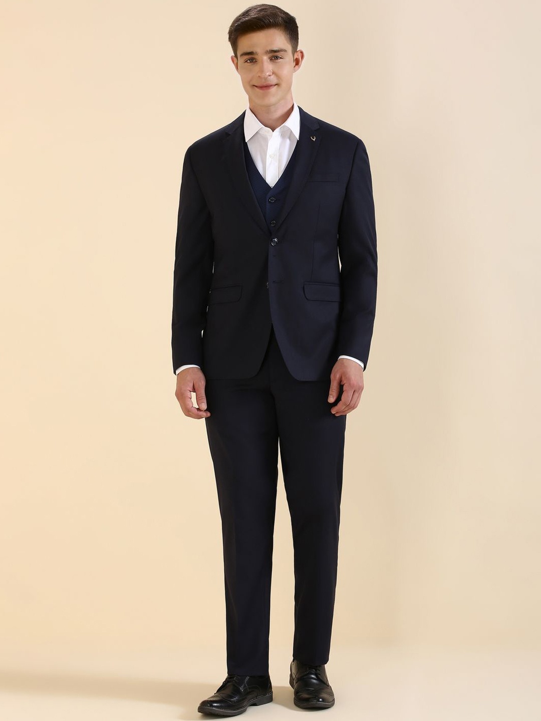 

Allen Solly Men Slim Fit Single-Breasted Three Piece Formal Suit, Navy blue