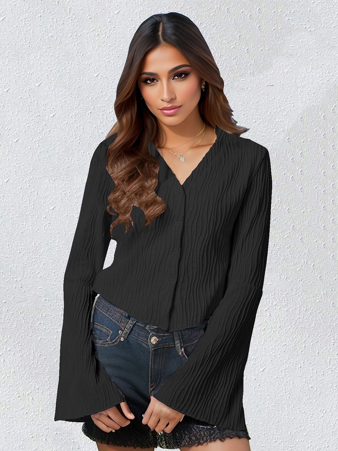 

StyleCast x Revolte Solid Shirt Style Top, Black