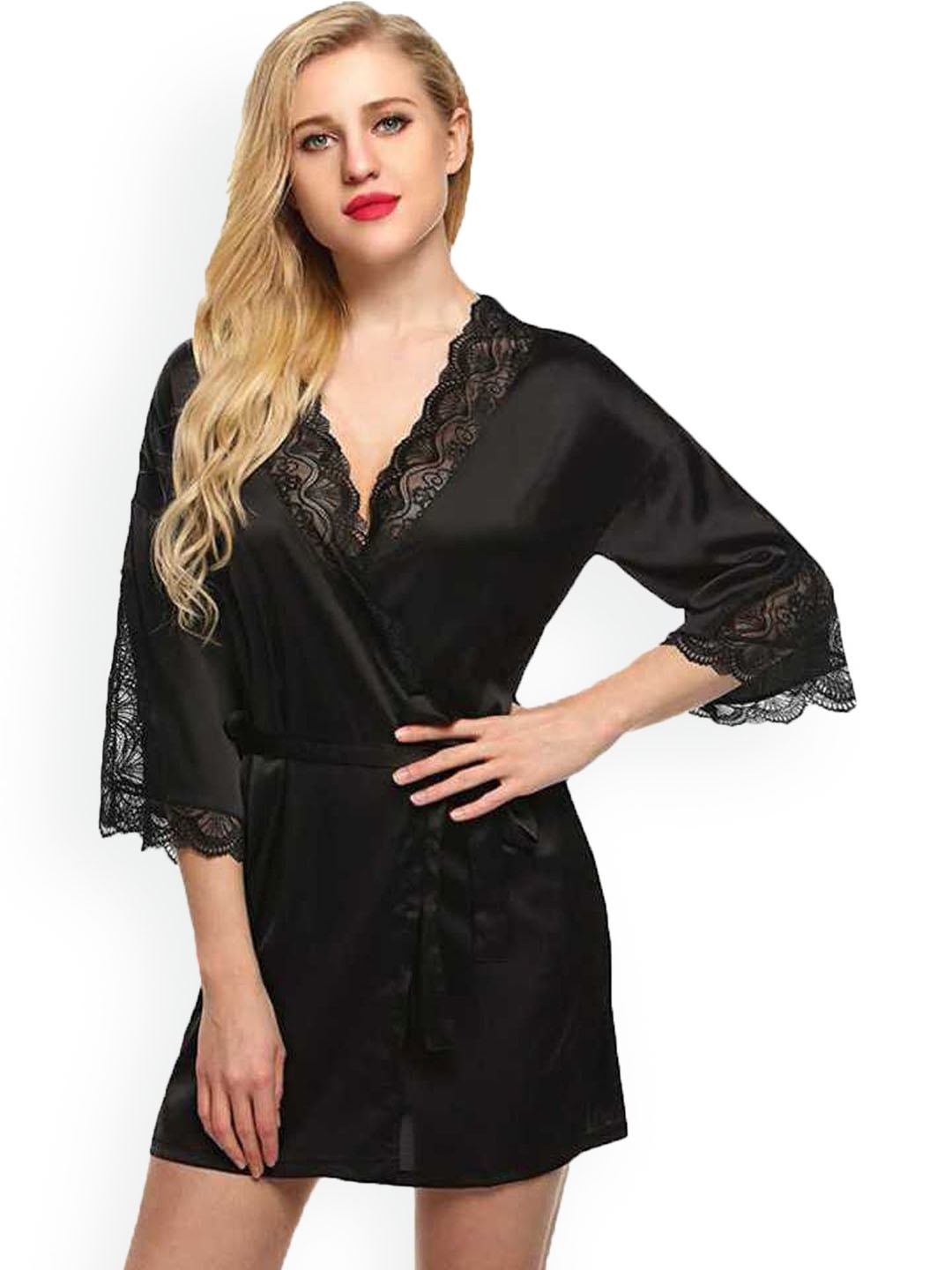 

Fihana Women Laced Robe, Black