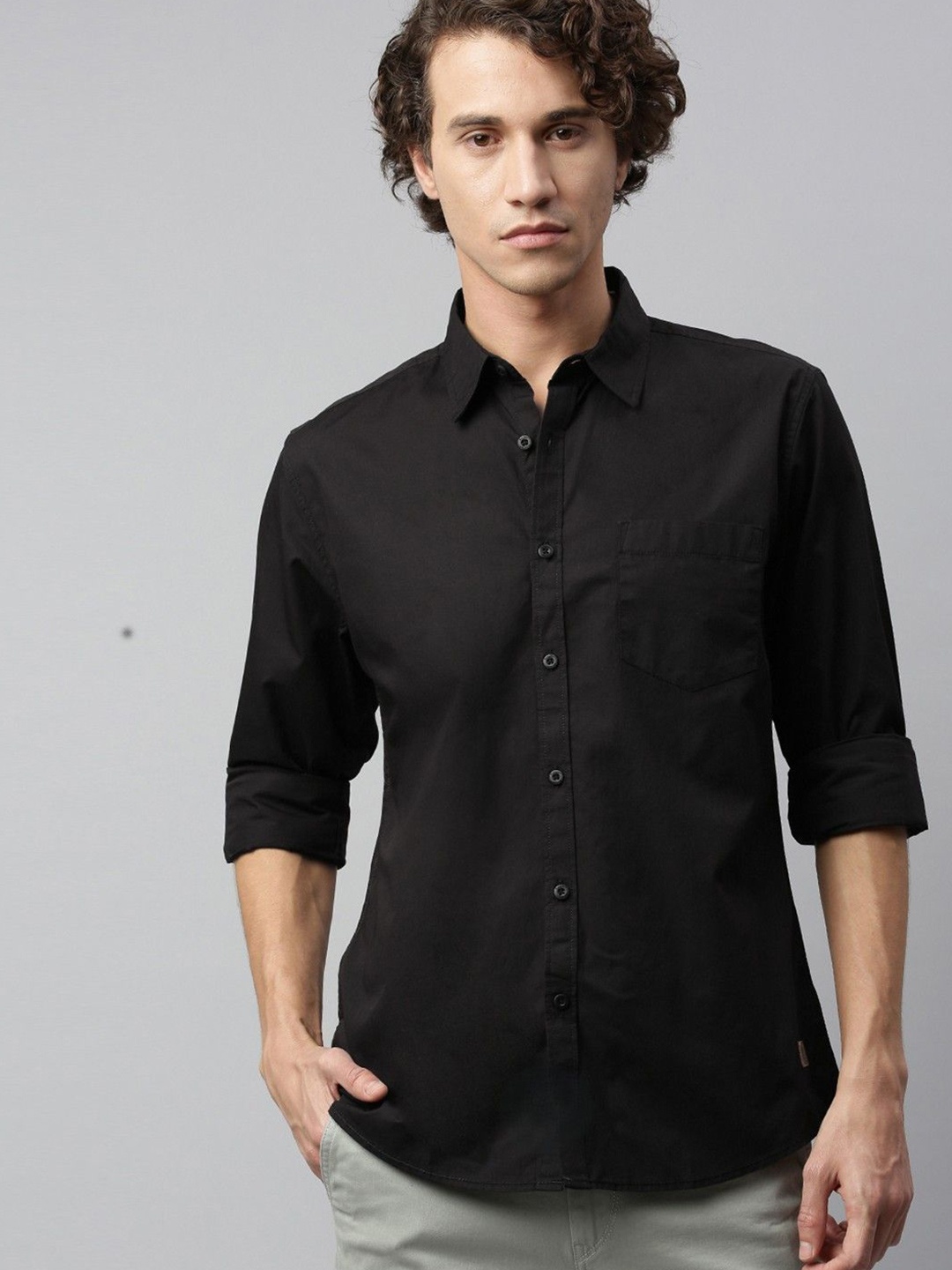 

WHY SO FAB Men Semi Sheer Casual Shirt, Black