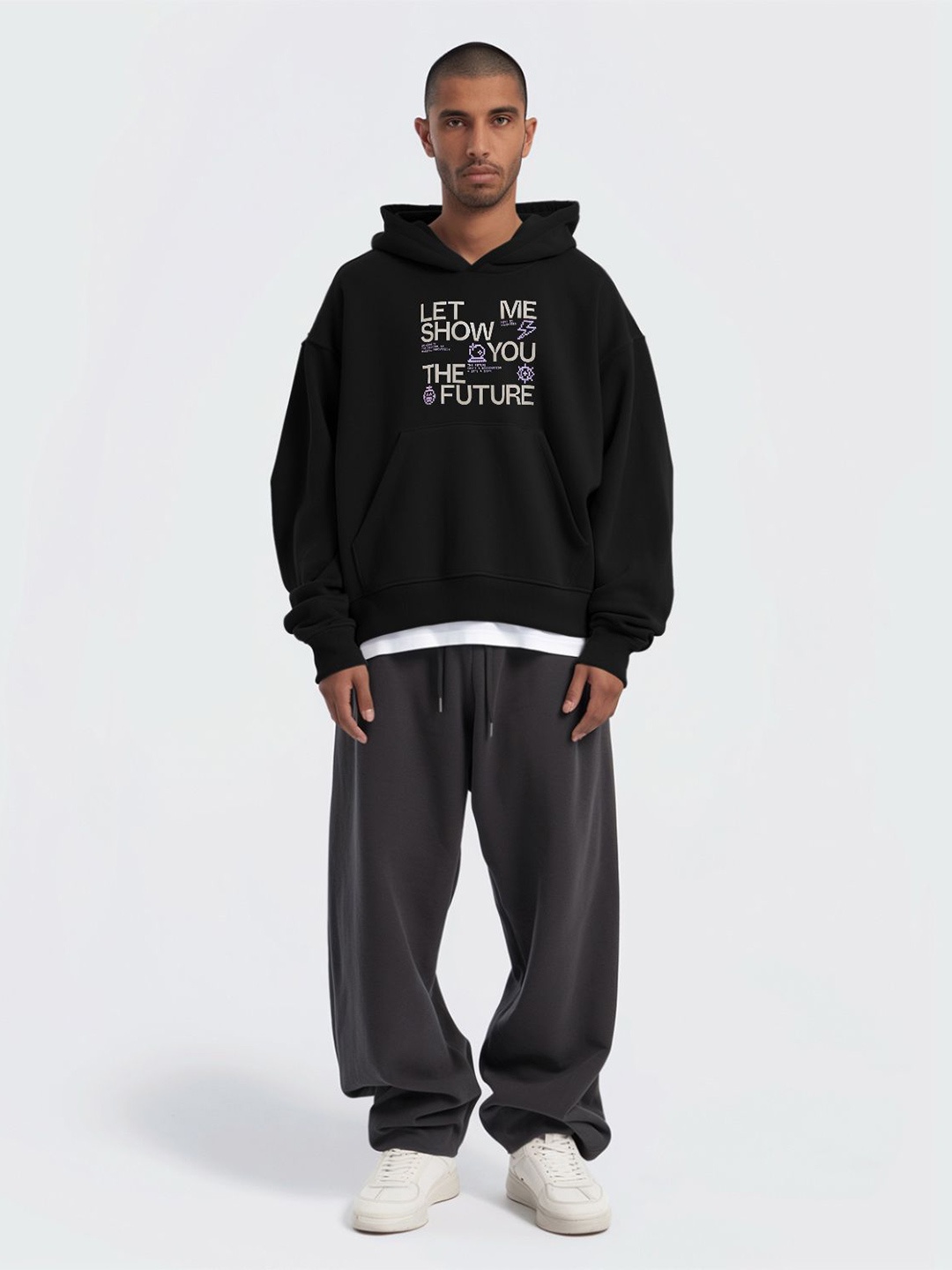 

TheBTclub Men Printed Hooded Sweatshirt, Black
