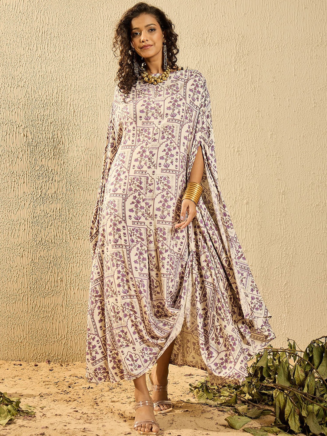 

InWeave Ethnic Motifs Print Slit Sleeve Maxi Dress, Mauve