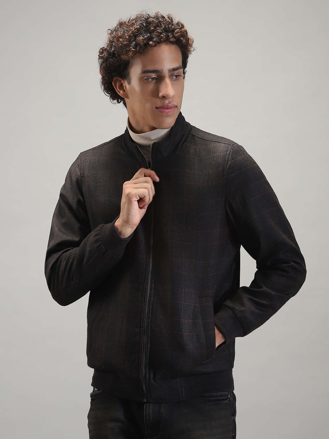 

Monte Carlo Men Woollen Lightweight Outdoor Bomber with Patchwork Jacket, Grey