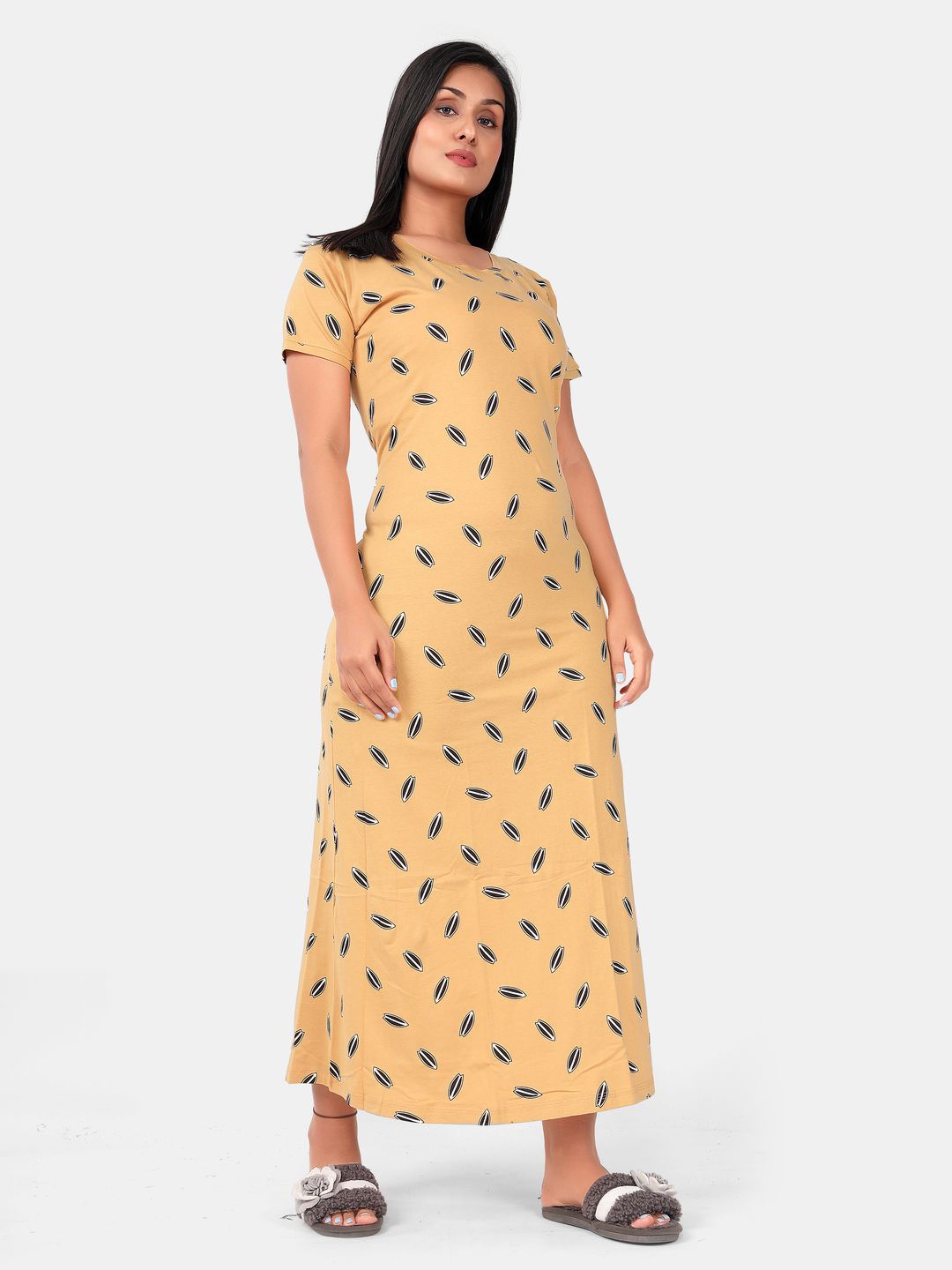 

SWEET MOON Graphic Printed Maxi Nightdress, Yellow