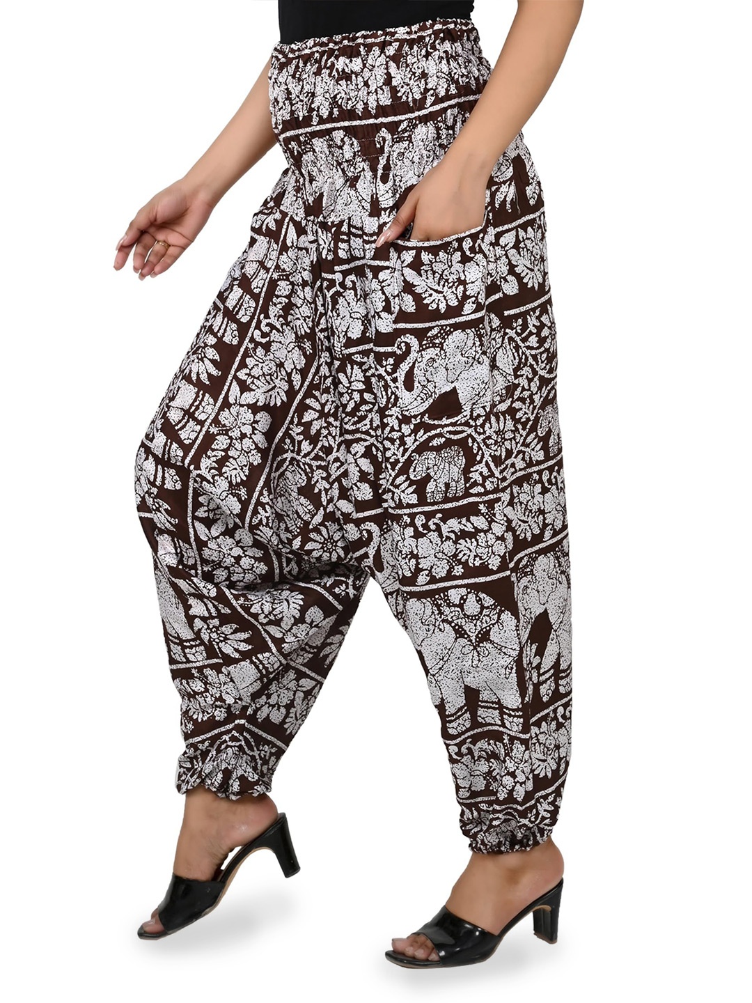 

NarNari Women Printed Harem Pants, Brown