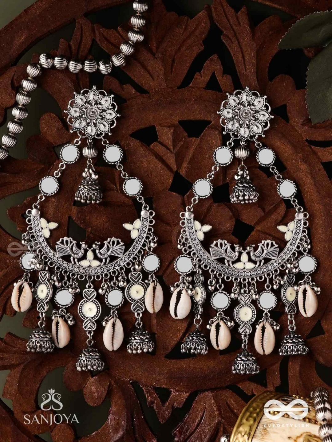 

EVERSTYLISH Sanjoya Moon Peacock Earrings Oxidized Chaandbaali, Multi