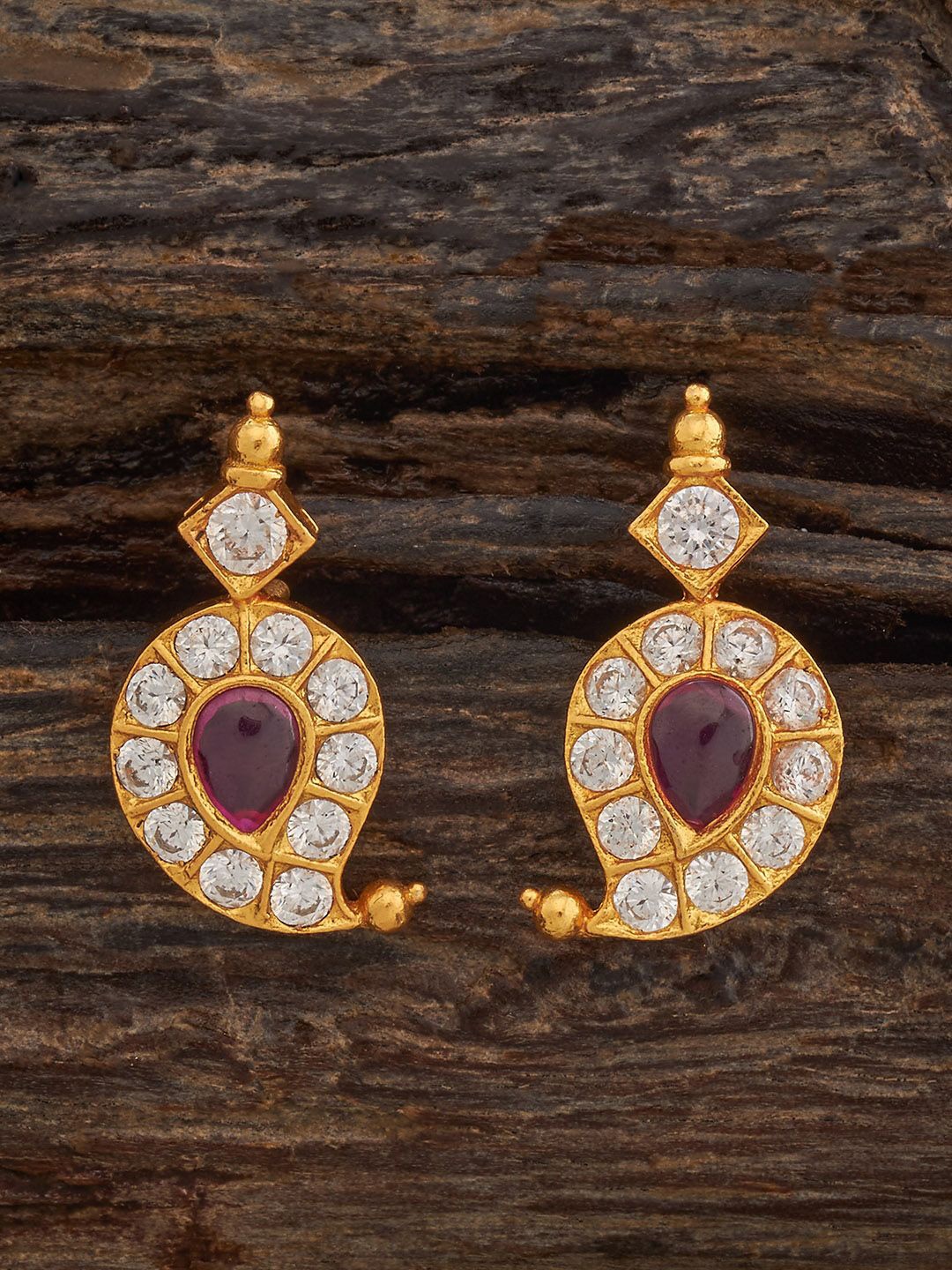 

Kushal's Fashion Jewellery 92.5 Sterling Silver Ruby-Rhodium-Plated Studs Earrings, Gold