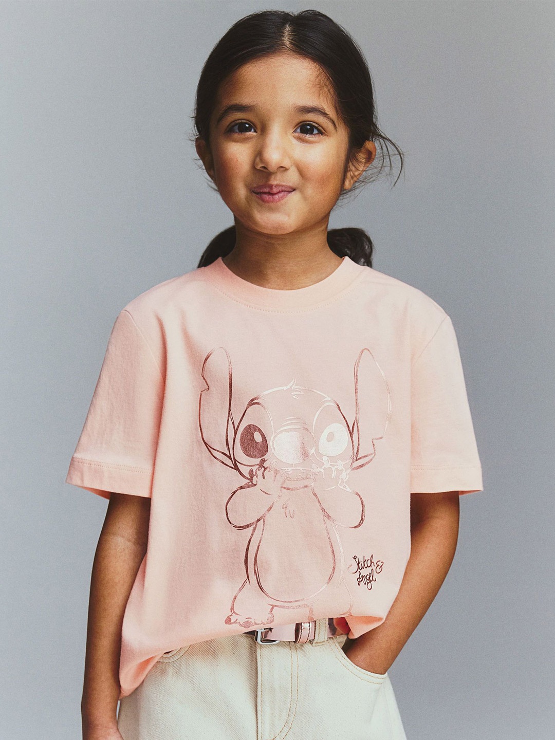 

H&M Print-Motif Cotton T-shirt, Pink