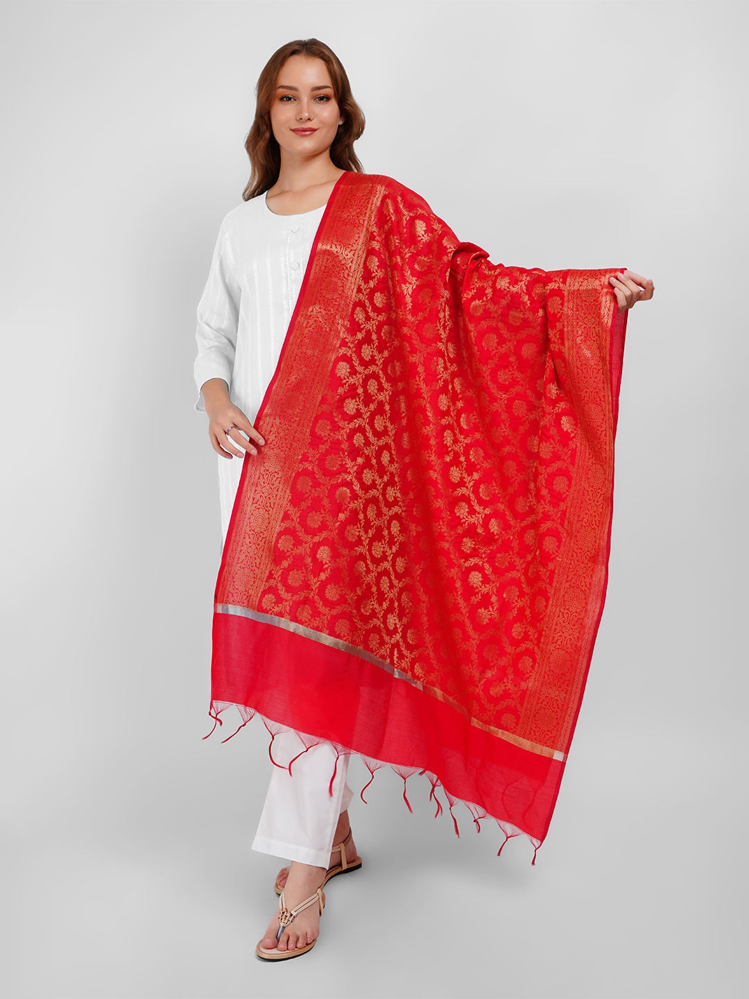 

Lavantika Ethnic Motifs Woven Design Dupatta, Red