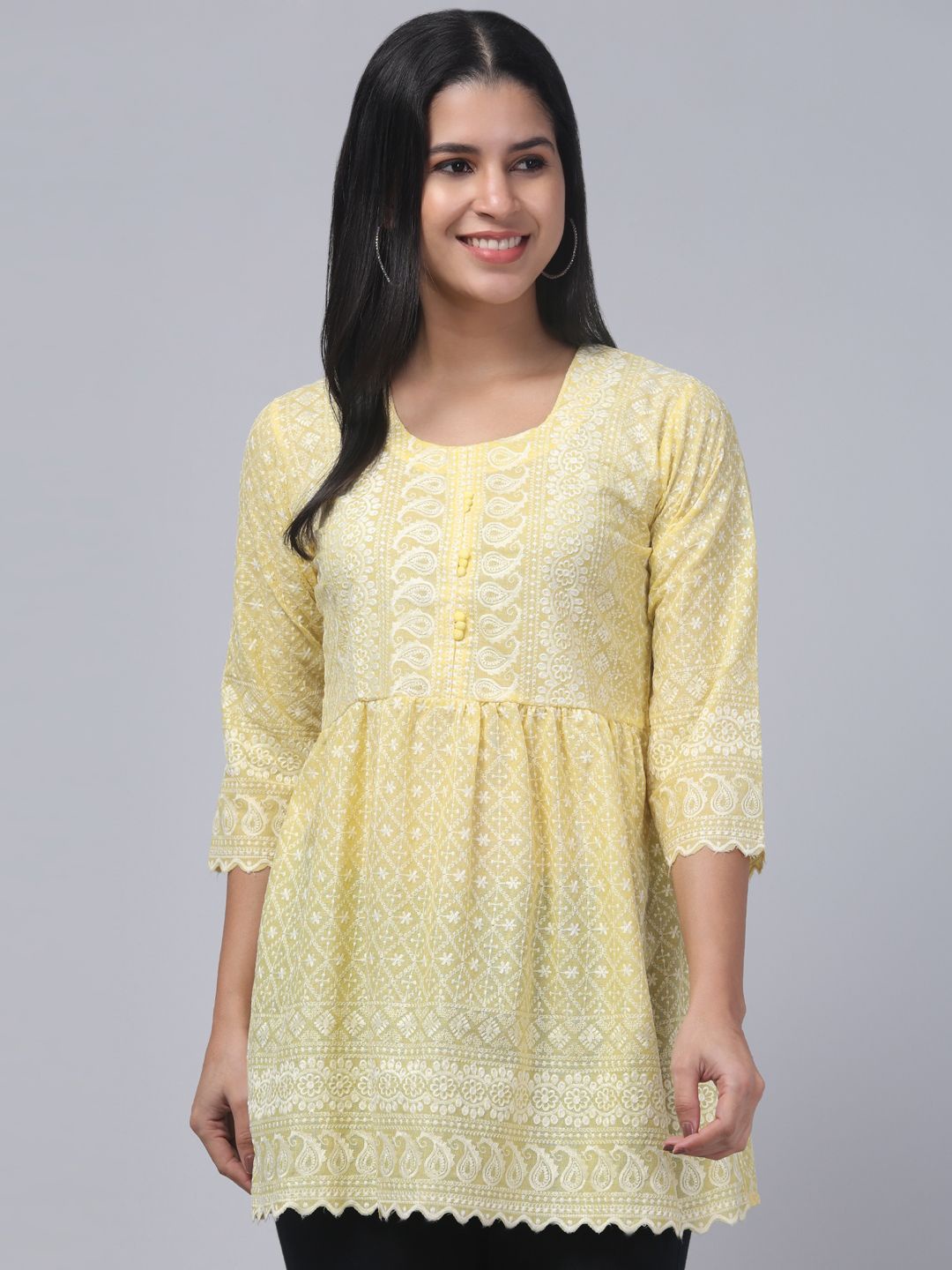 

Trend Level Women Embroidered Kurta, Mustard