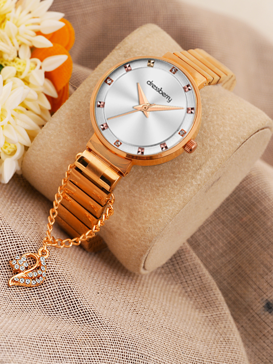 

DressBerry Women Watch With Charms, Rose gold