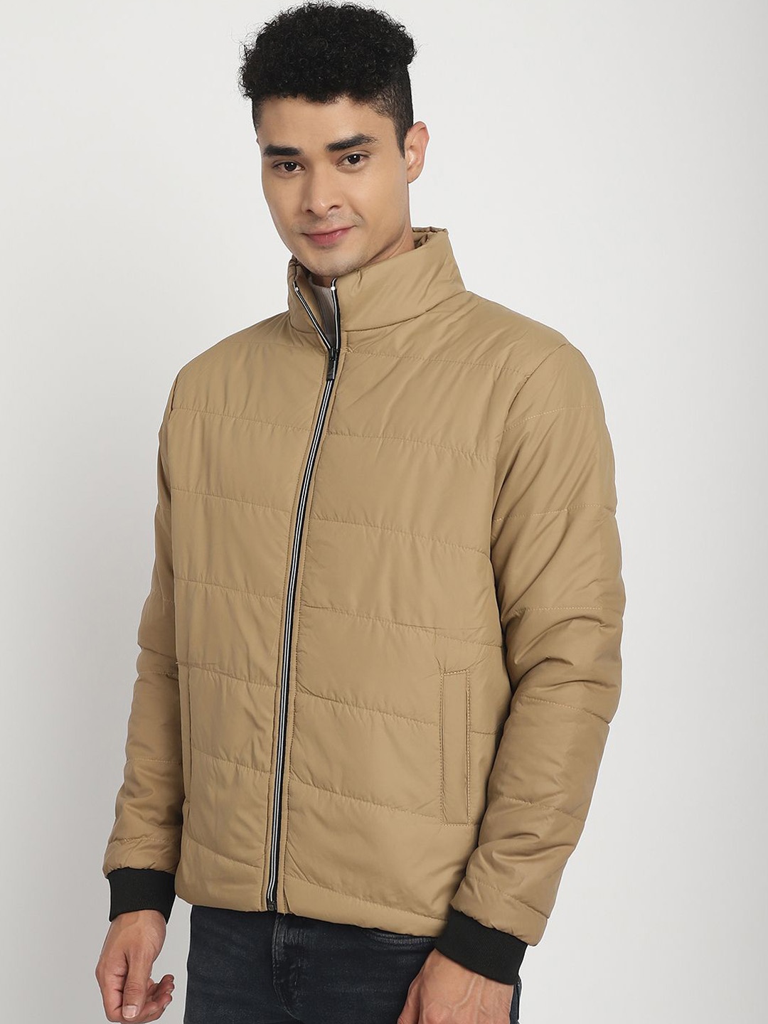 

SANHOK Men Camouflage Checked Lightweight Padded Jacket, Camel brown