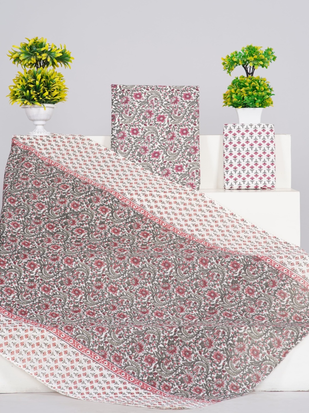 

TROPWEAR Printed Pure Cotton Unstitched Dress Material, White