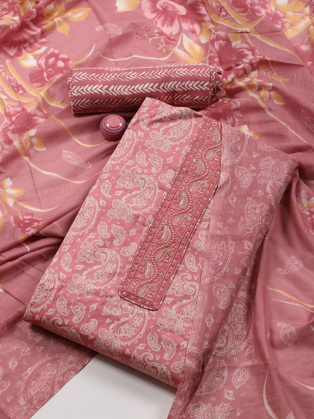 

Meena Bazaar Printed Unstitched Dress Material, Peach