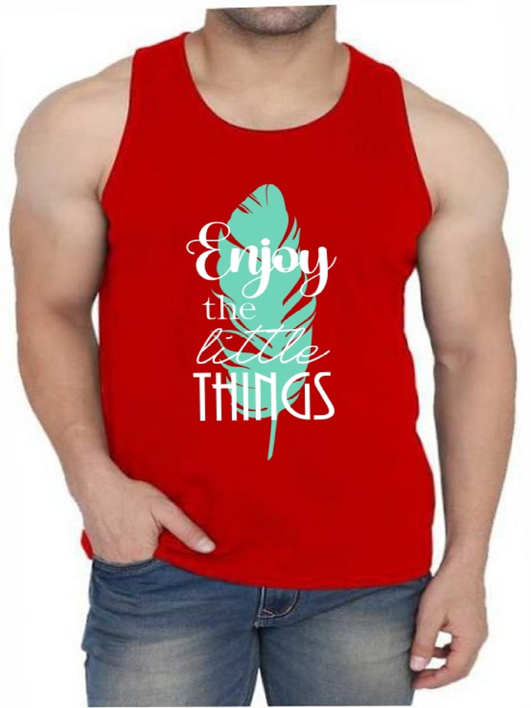 

WOOSTRO Pack Of 2 Printed Gym Vests RS26 (ENJOY RED)(RUN OLIVE)