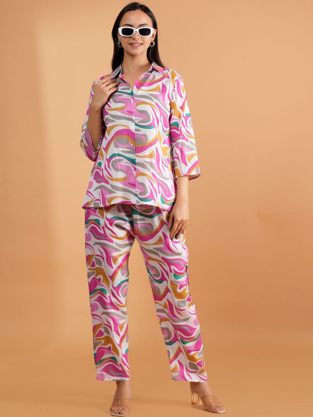 

BAESD Printed Shirt Collar Shirt With Trousers, Pink