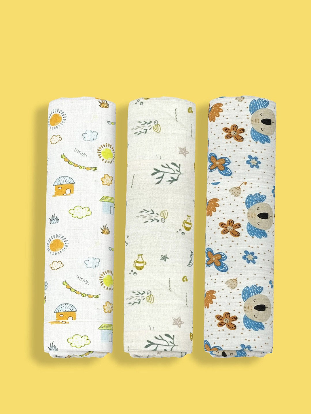 

Orange Sugar Pack Of 3 Printed Pure Cotton Swaddle, White