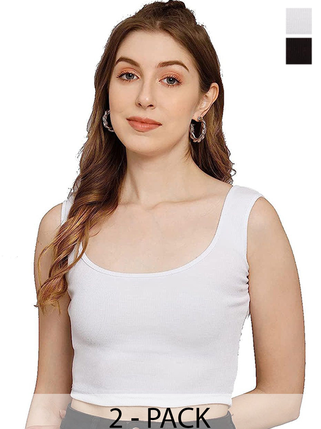 

SRISARAS Women Pack of 2 Tank Crop Top, Black