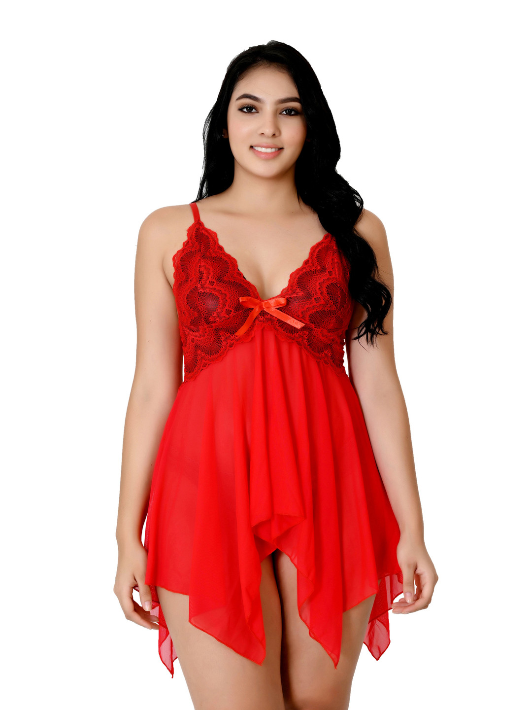 

chia fashions Net Baby Doll with Asymmetric, Red