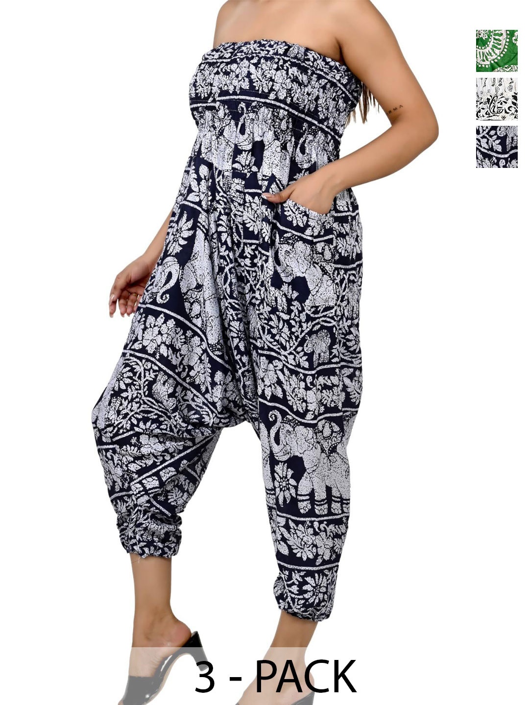 

NarNari Women Pack Of 3 Animal Printed Mid-Rise Harem Pants, White