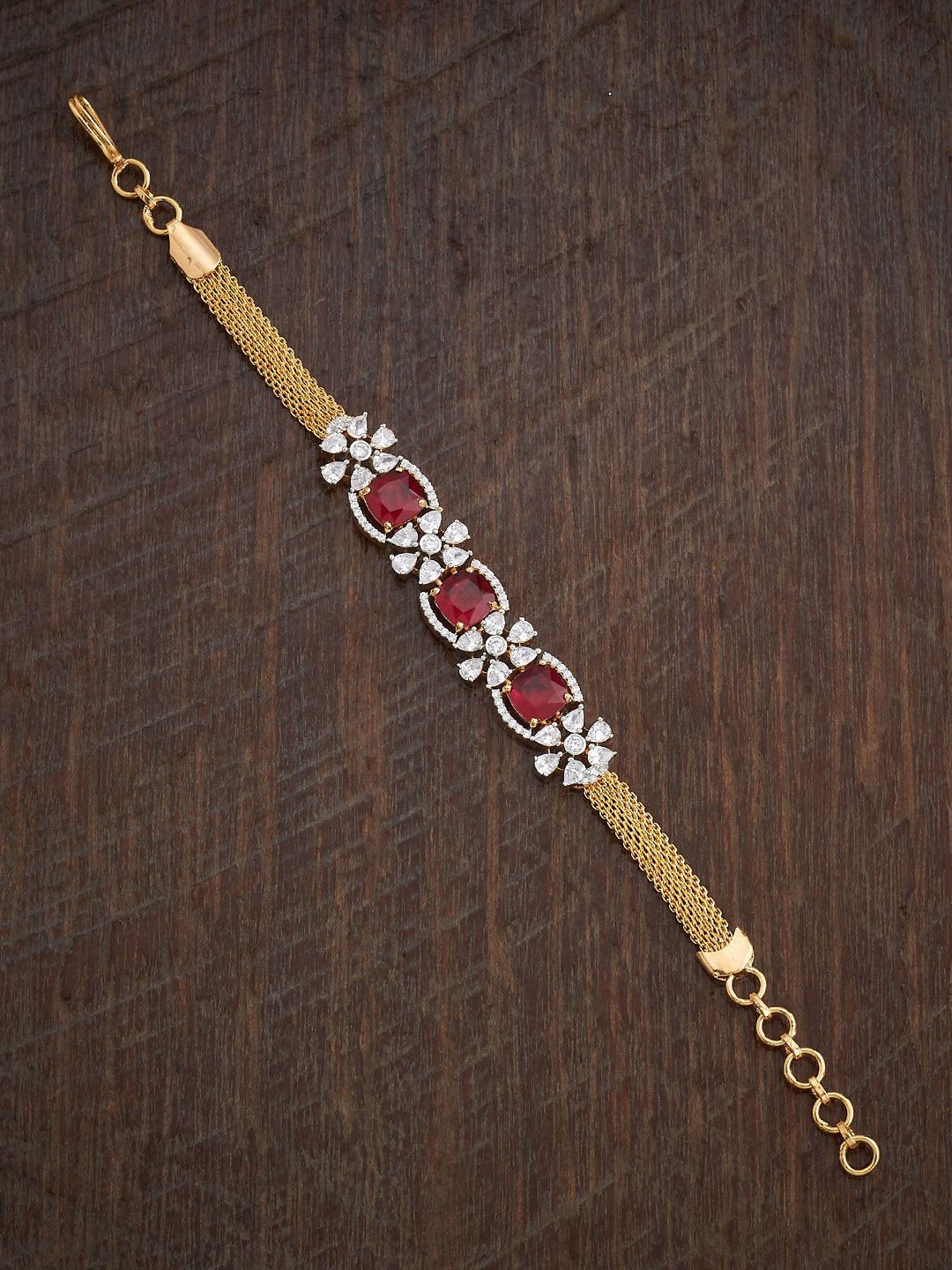 

Kushal's Fashion Jewellery Women Ruby Cubic Zirconia Gold-Plated Link Bracelet