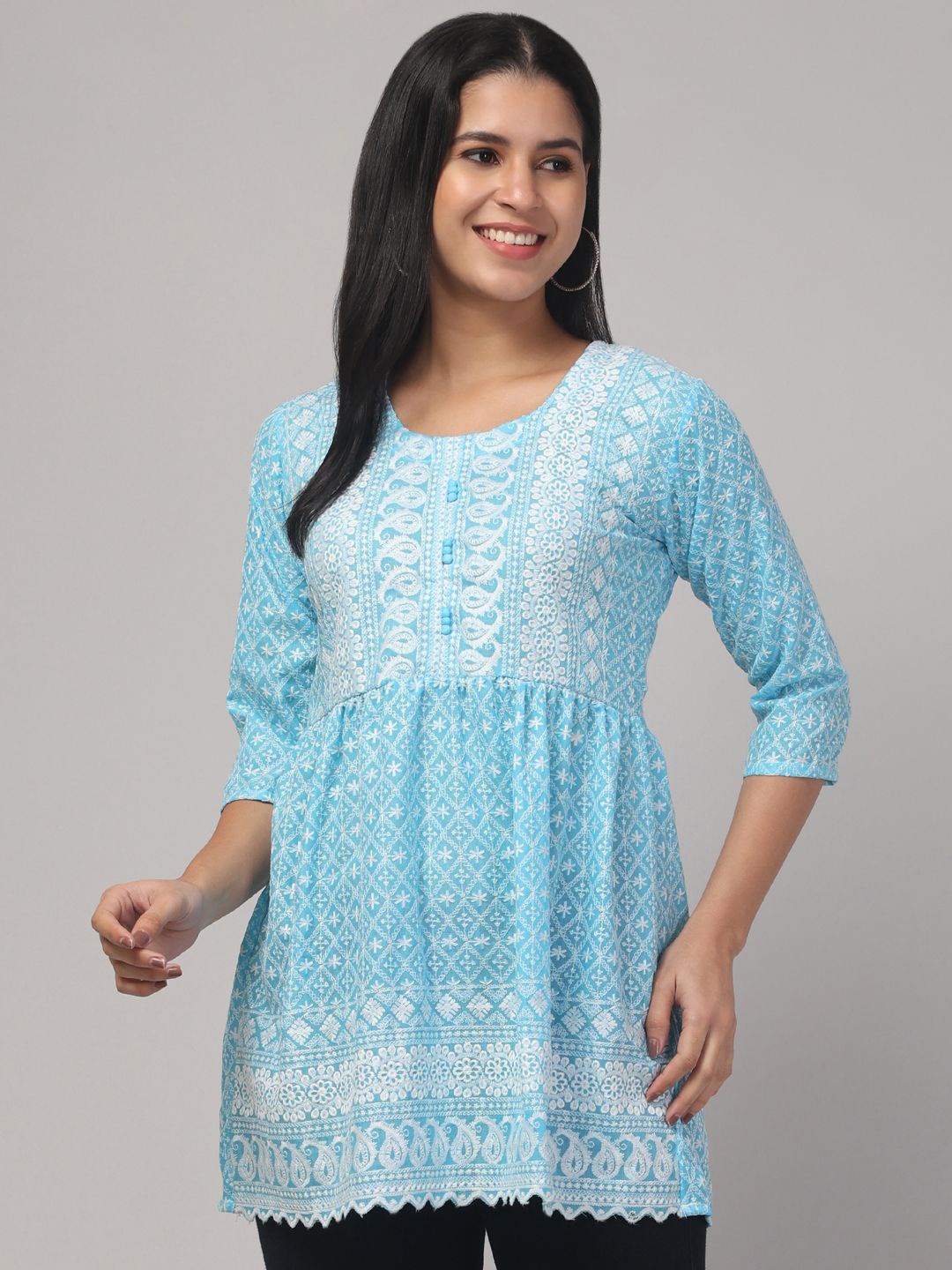 

Trend Level Women Embroidered Kurta, Turquoise blue