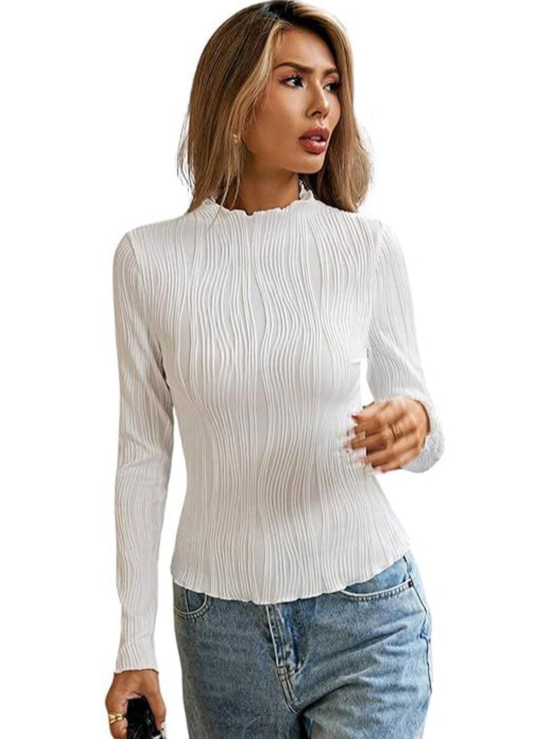 

KASHIAN Women Self Design Top, White