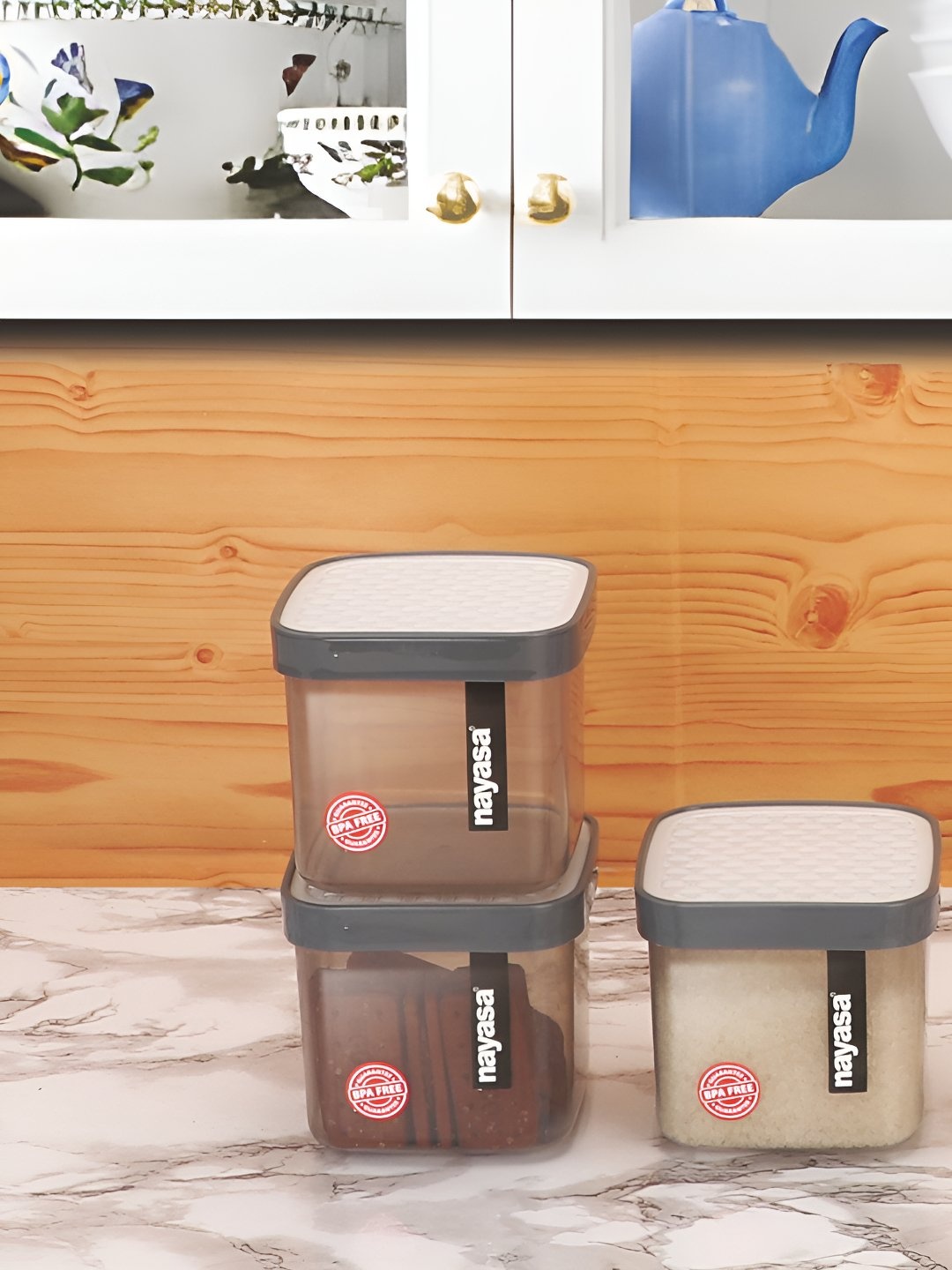

Nayasa Fusion Set of 3 Grey Air-Tight Stackable BPA-Free Containers - 750 ml