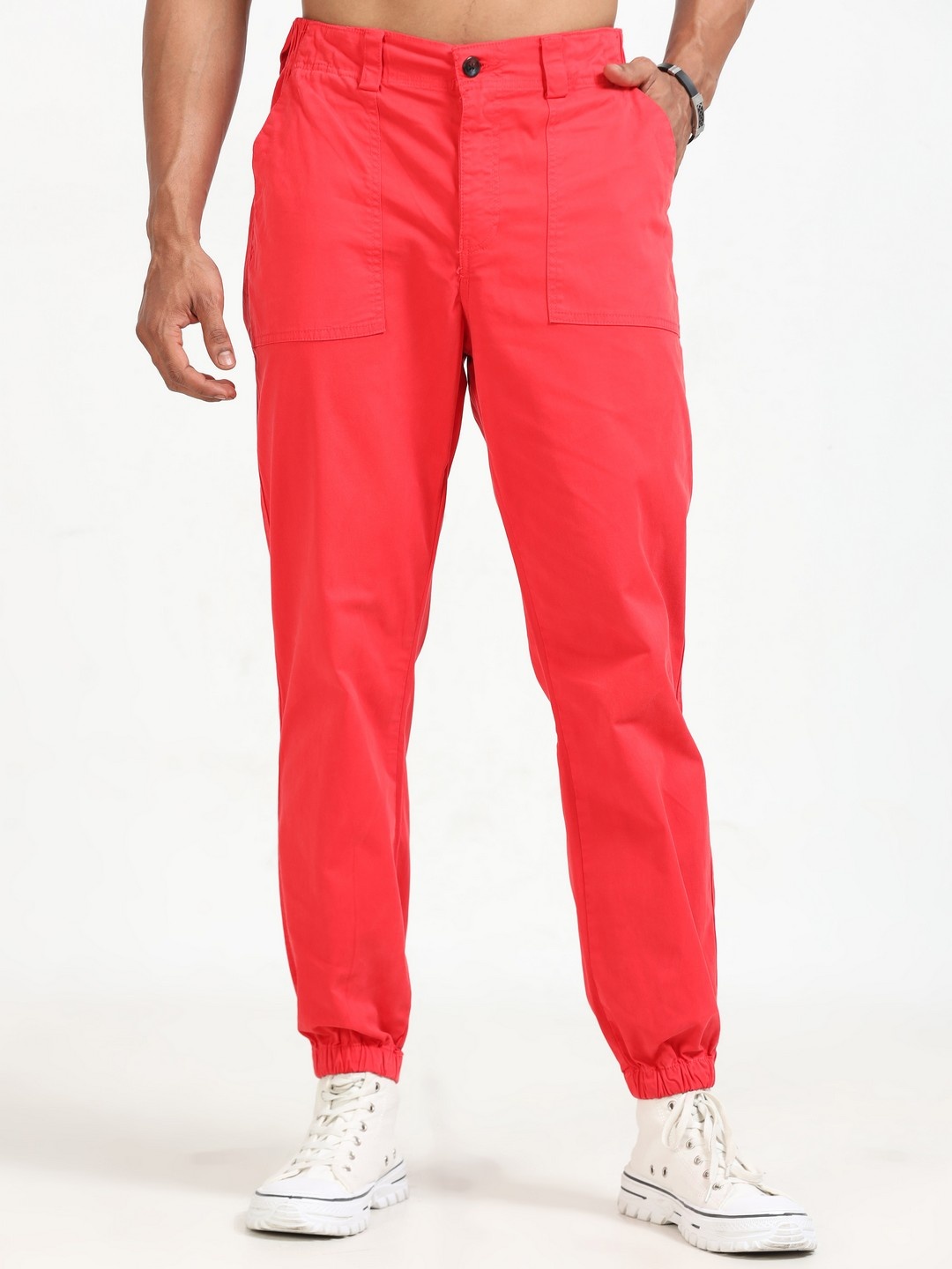 

NEVER NEUD Men Relaxed Vintage Joggers Trousers, Red