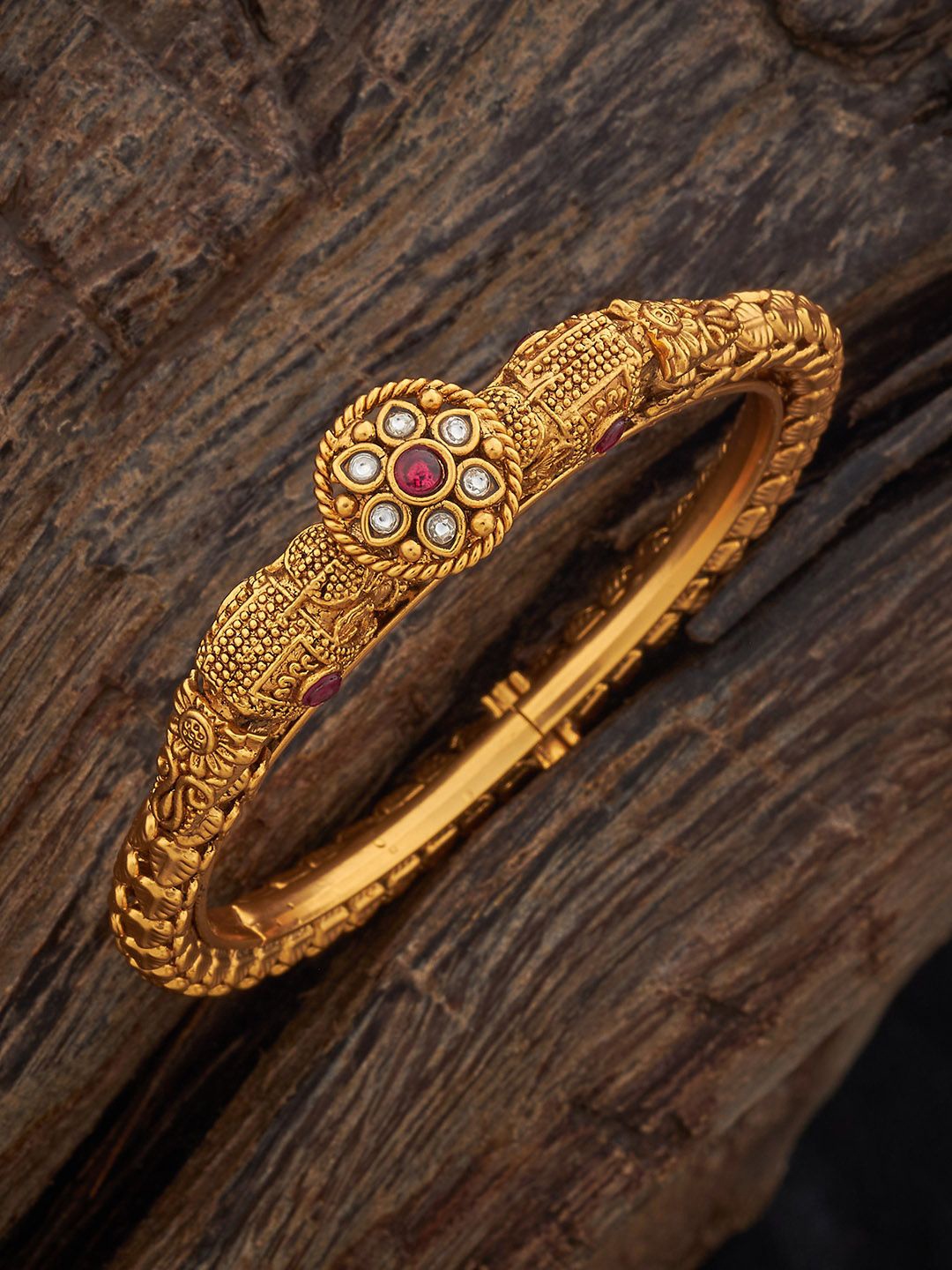 

Kushal's Fashion Jewellery Ruby Gold-Plated Antique Kada Bangle