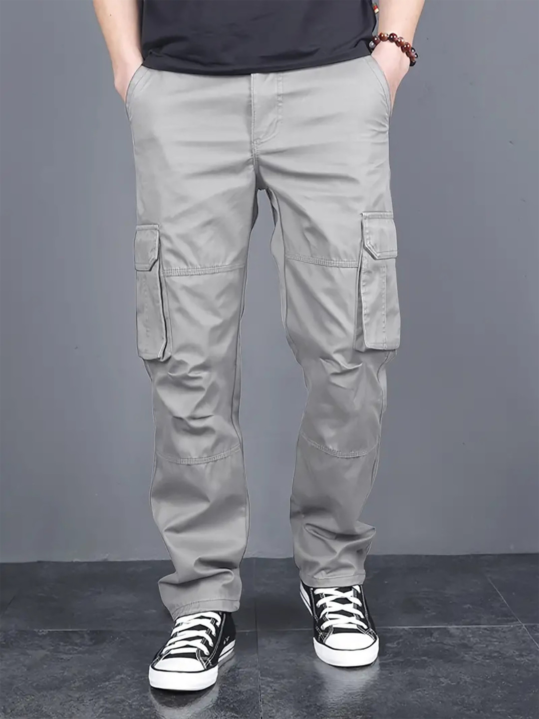 

ASHTOM Men Regular Fit Cotton Cargo Pants, Grey