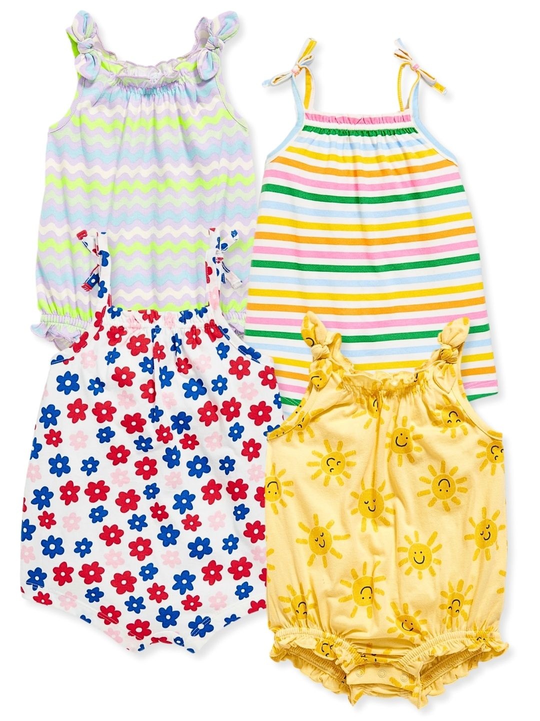 

TuddyBuddy Girls Pack Of 4 Assorted Pure Organic Cotton Rompers, Yellow