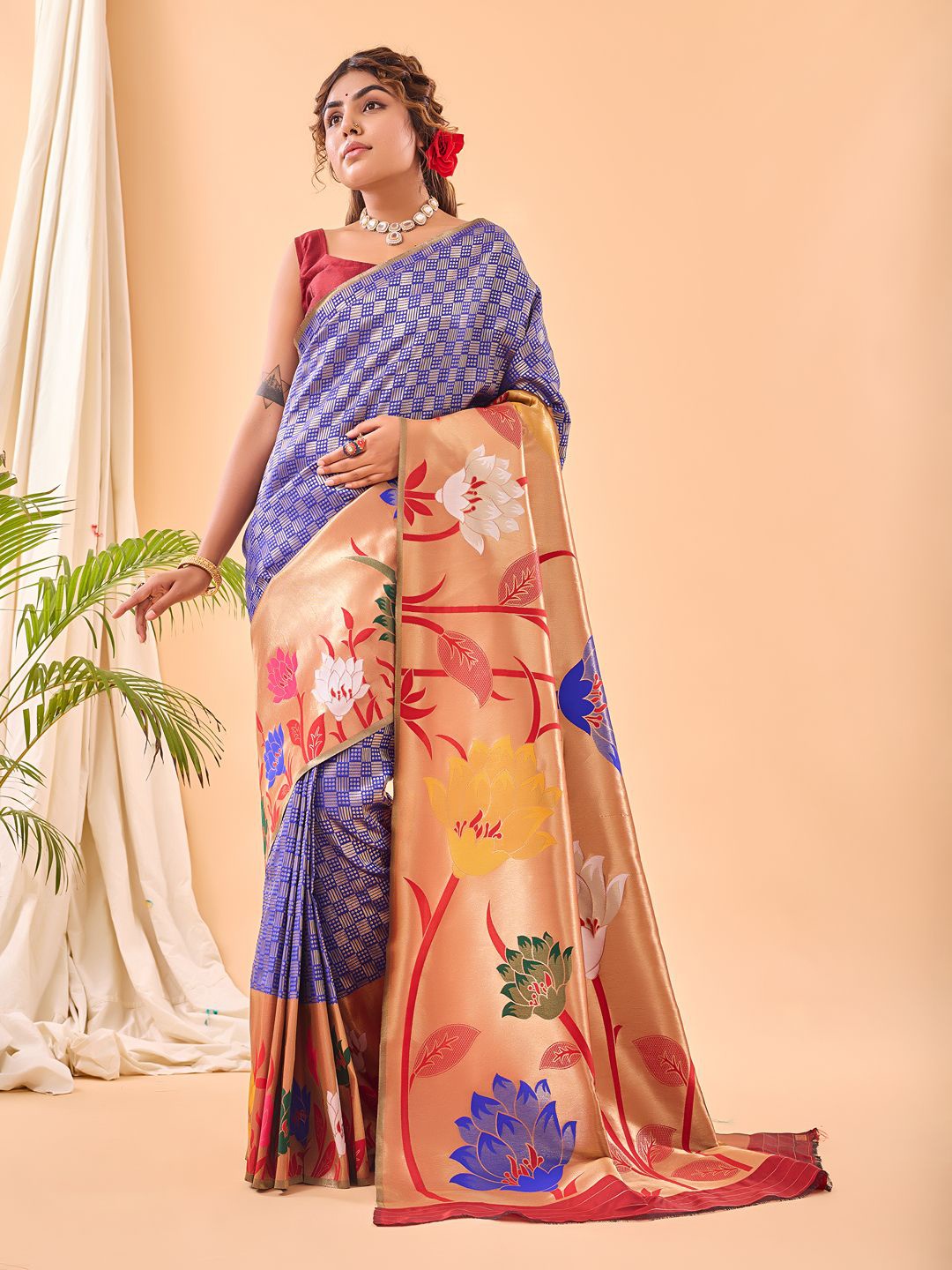 

TORONFRAS Woven Design Art Silk Kanjeevaram Saree, Purple