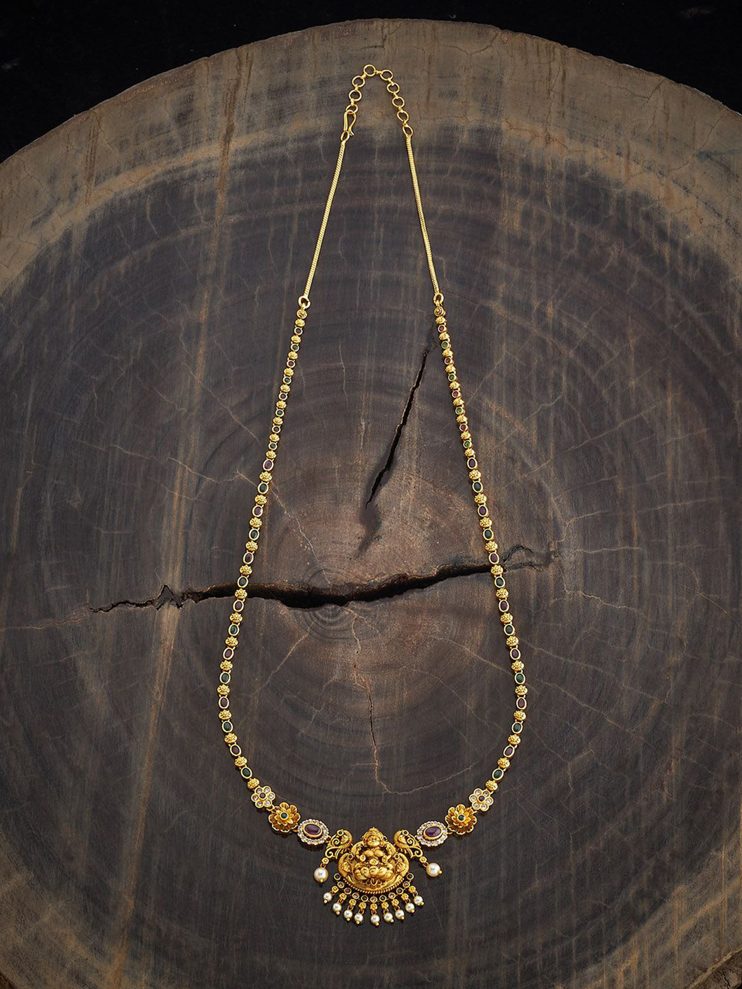 

Kushal's Fashion Jewellery Copper Ruby-Green Gold-Plated Antique Necklace