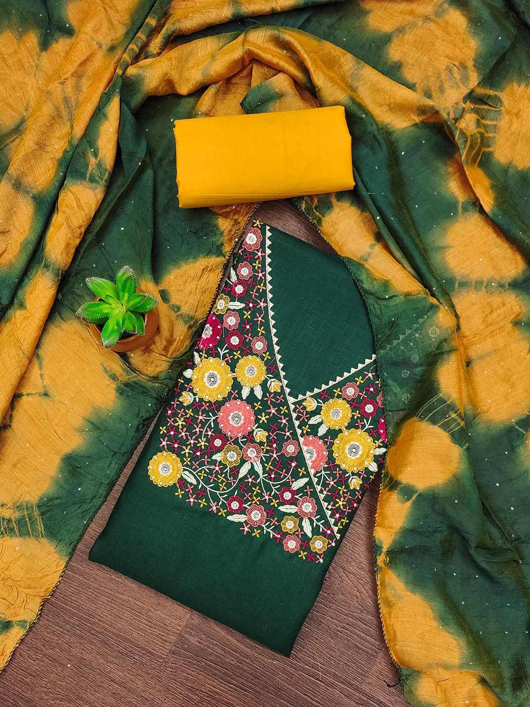

KALINI Embroidered Unstitched Dress Material, Green
