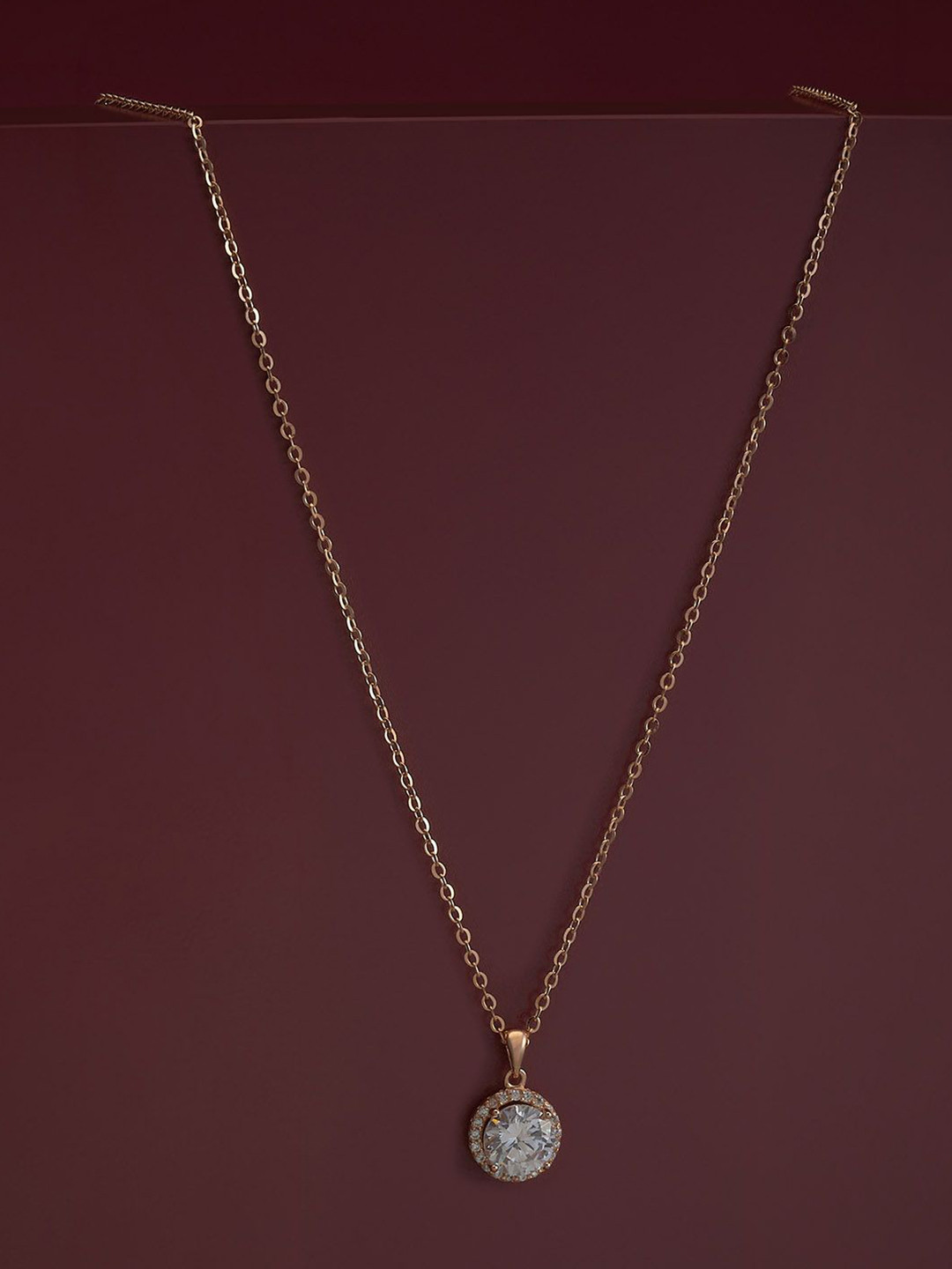 

Kushal's Fashion Jewellery Rose Gold-Plated Cubic Zirconia Circular Pendant with Chain