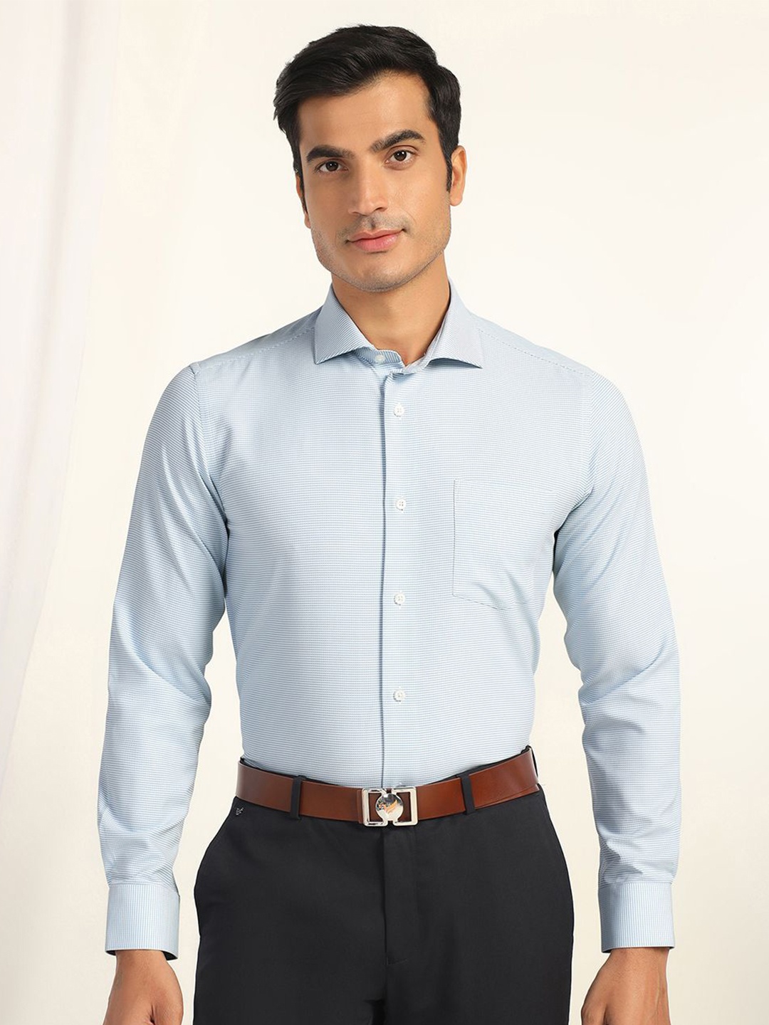 

Blackberrys Men India Slim Fit Spread Collar Textured Formal Shirt, Blue