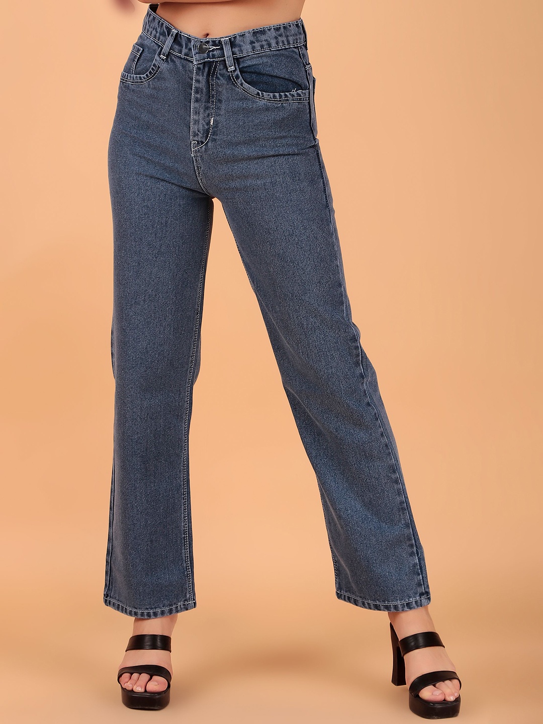 

KASHIAN Women Jean Boyfriend Fit High-Rise Stretchable Jeans, Blue