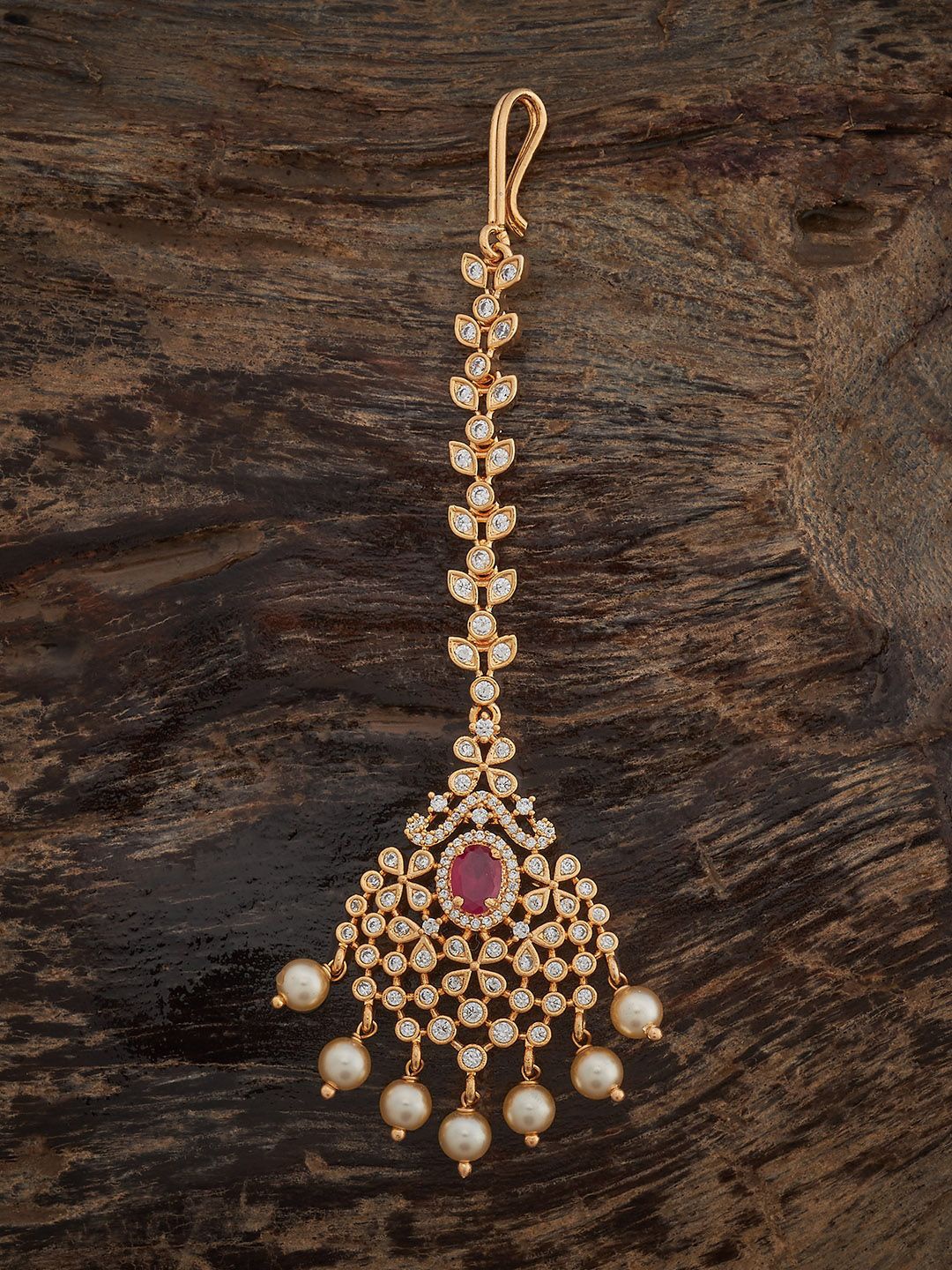 

Kushal's Fashion Jewellery Ruby Gold-Plated Cubic Zircon Maang Tikka Head Jewellery